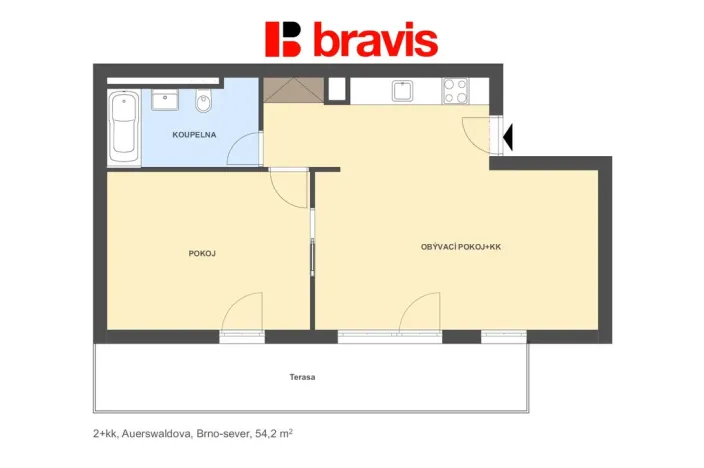 Pronájem bytu 2+kk, Brno, Auerswaldova, 54 m2