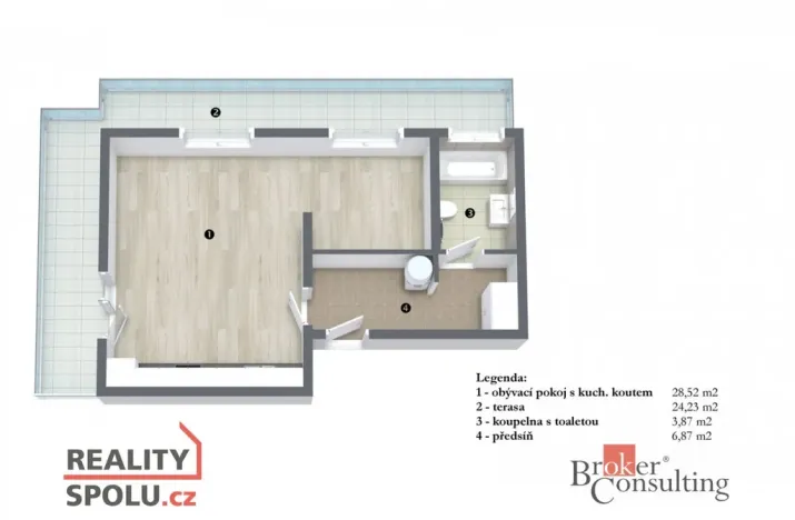 Pronájem bytu 1+kk, Praha - Libeň, Nad Rokoskou, 42 m2