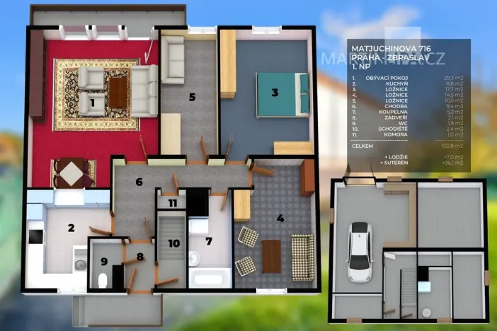 Prodej rodinného domu, Praha - Zbraslav, Matjuchinova, 102 m2