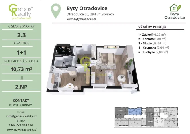 Prodej bytu 1+1, Skorkov - Otradovice, 43 m2