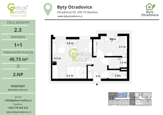 Prodej bytu 1+1, Skorkov - Otradovice, 43 m2