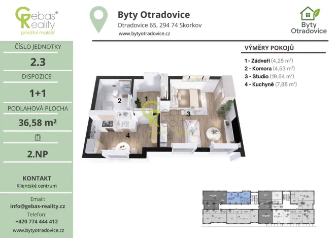 Prodej bytu 1+1, Skorkov - Otradovice, 36 m2