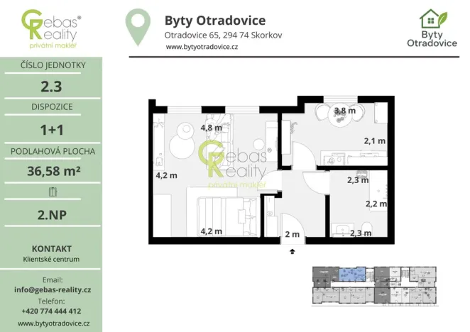 Prodej bytu 1+1, Skorkov - Otradovice, 36 m2