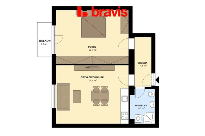 Pronájem bytu 2+kk, Brno - Královo Pole, Srbská, 60 m2