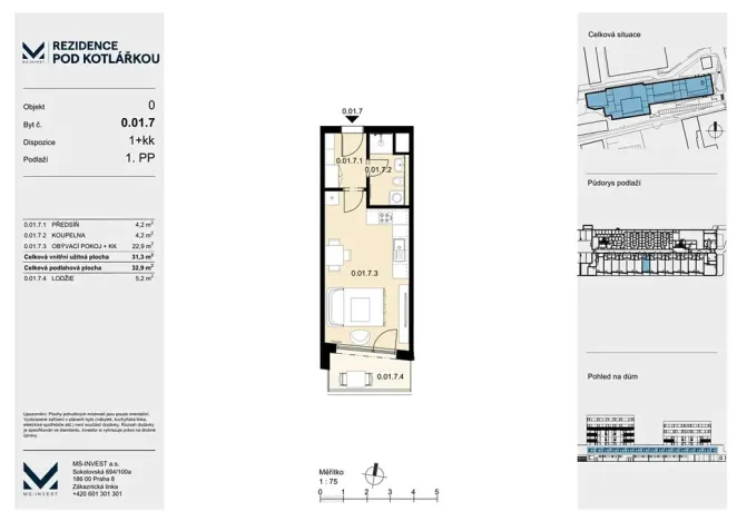 Prodej bytu 1+kk, Praha - Košíře, Leitzova, 31 m2