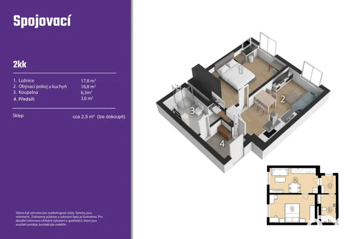 Prodej bytu 2+kk, Praha - Vysočany, 50 m2