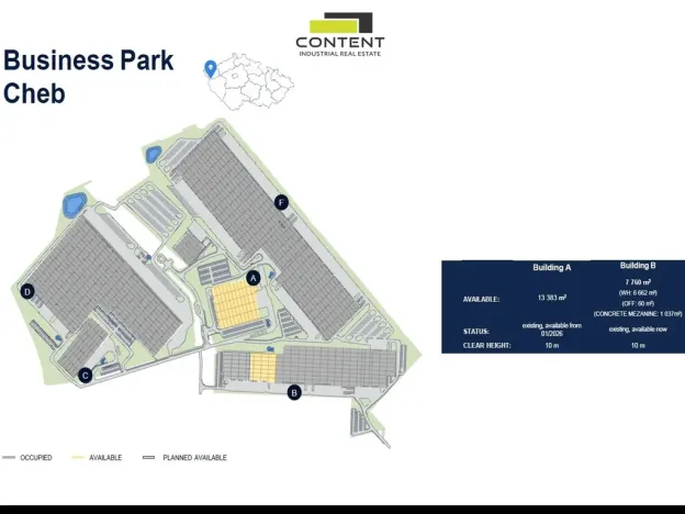 Pronájem skladu, Cheb - Hradiště, Průmyslový park, 13389 m2