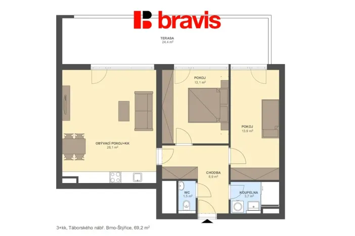 Pronájem bytu 3+kk, Brno - Štýřice, Vídeňská, 69 m2