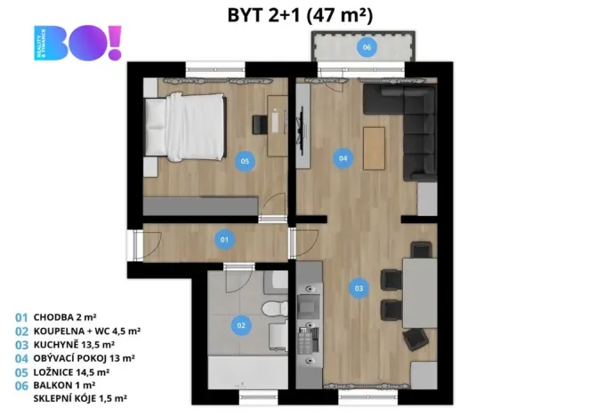 Prodej bytu 2+1, Ostrava, Čujkovova, 47 m2