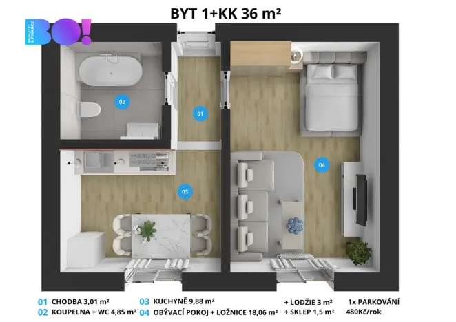 Pronájem bytu 1+1, Ostrava, Varenská, 36 m2