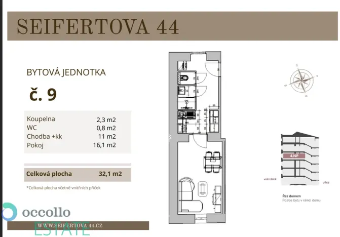 Prodej bytu 1+kk, Praha, Seifertova, 32 m2