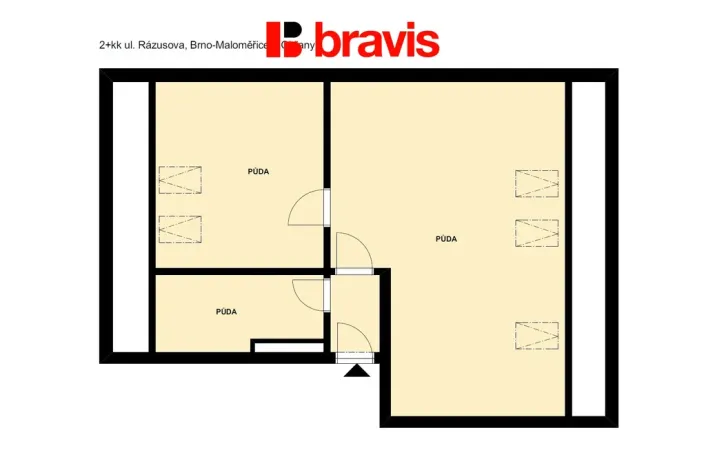 Pronájem bytu 2+kk, Brno, Rázusova, 55 m2