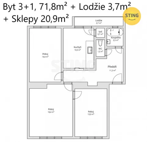 Prodej bytu 3+1, Tvrdonice, Družstevní, 72 m2