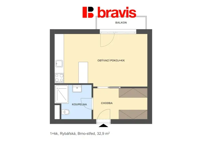 Pronájem bytu 1+kk, Brno - Staré Brno, Rybářská, 33 m2