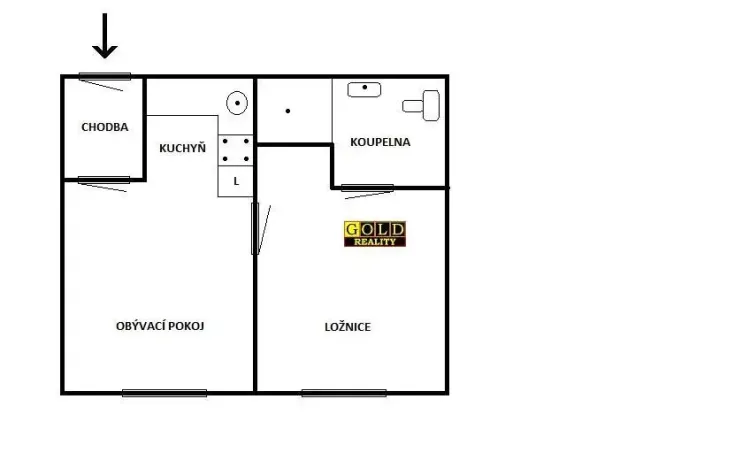Pronájem bytu 1+1, Železnice, Tyršova, 33 m2
