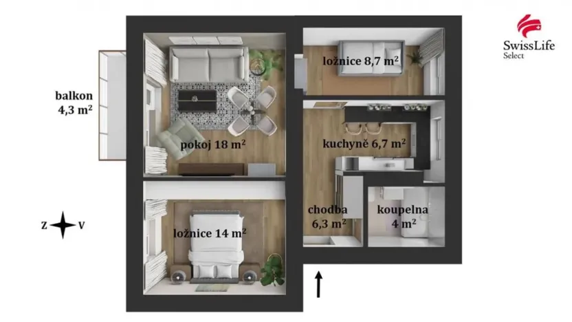 Prodej bytu 3+1, Zlín, Padělky I, 58 m2