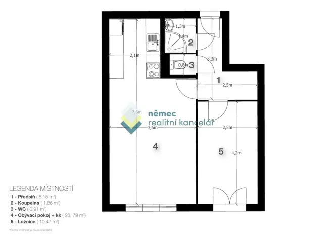Pronájem bytu 2+kk, Praha - Braník, Ke Krči, 42 m2