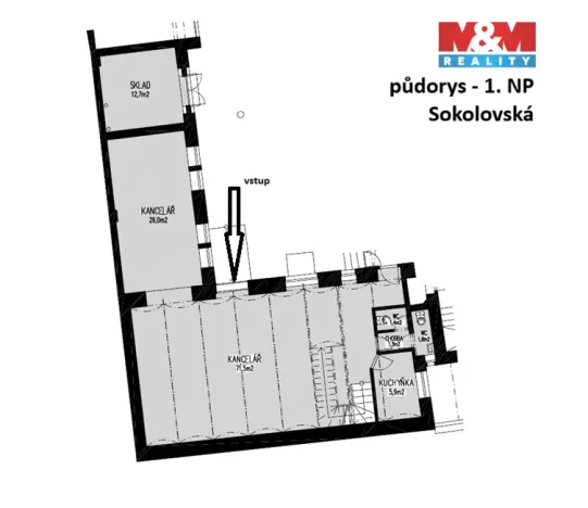 Pronájem kanceláře, Praha - Karlín, Sokolovská, 162 m2