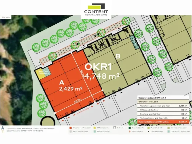 Pronájem skladu, Ostrava - Hrabová, Krmelínská, 2559 m2
