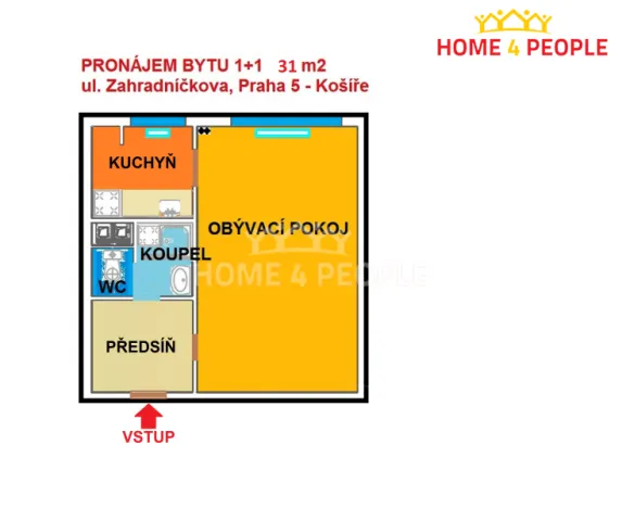 Pronájem bytu 1+1, Praha - Košíře, Zahradníčkova, 31 m2