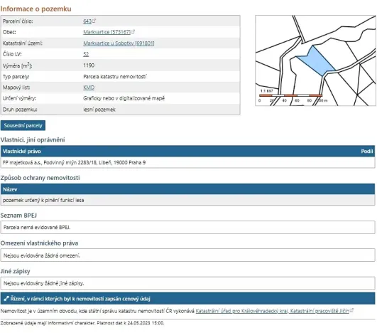 Prodej lesa, Markvartice, 3244 m2