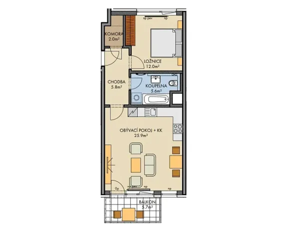 Pronájem bytu 2+kk, Praha - Ruzyně, Huppnerova, 53 m2