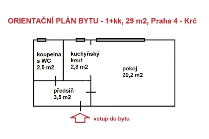 Pronájem bytu 1+kk, Praha - Krč, Lukešova, 29 m2