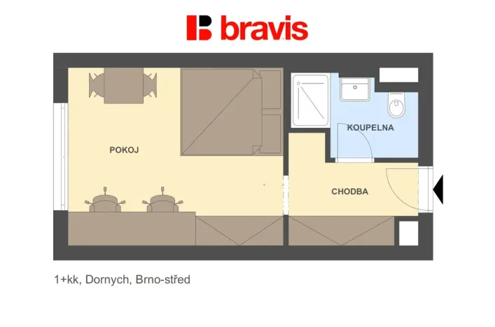 Pronájem bytu 1+kk, Brno - Trnitá, Dornych, 22 m2