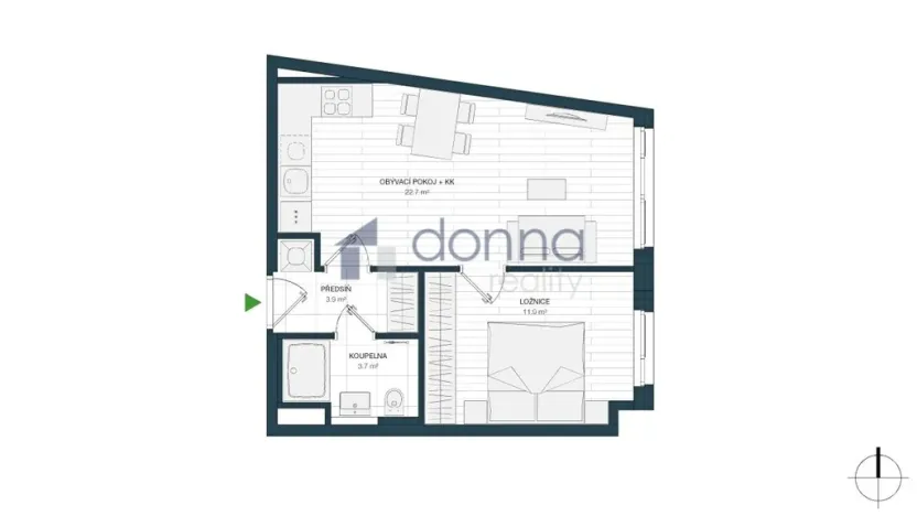 Pronájem bytu 2+kk, Praha, Novotného, 45 m2