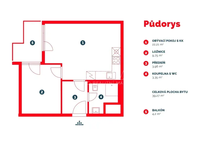 Pronájem bytu 2+kk, Praha - Žižkov, Hartigova, 39 m2