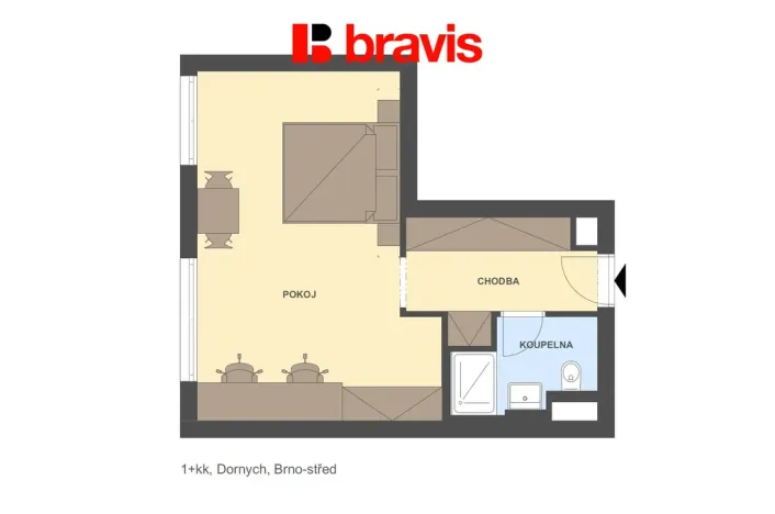 Pronájem bytu 1+kk, Brno - Trnitá, Dornych, 26 m2