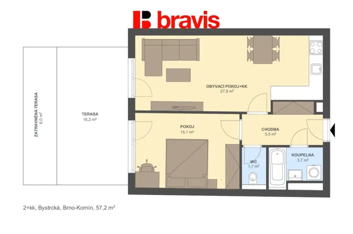 Pronájem kanceláře, Brno - Komín, Bystrcká, 57 m2