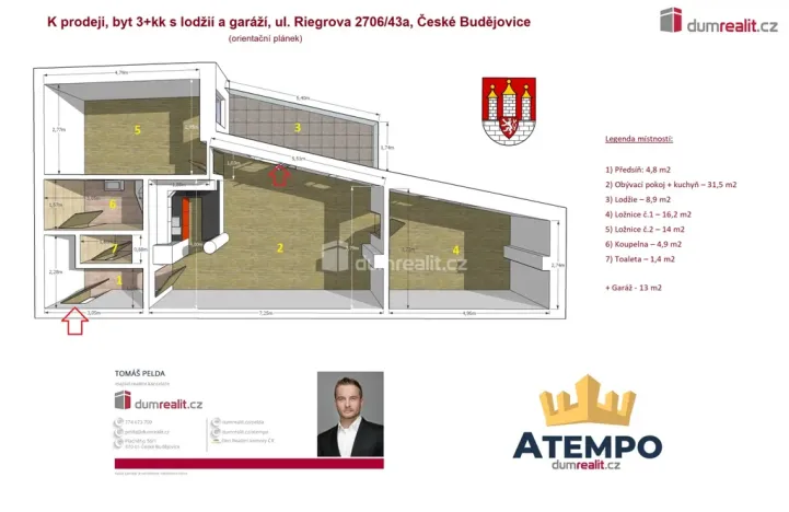 Prodej bytu 3+kk, České Budějovice - České Budějovice 3, Riegrova, 81 m2
