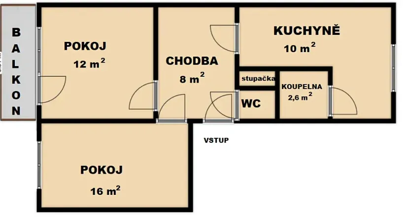 Pronájem bytu 2+1, Luhačovice, 53 m2