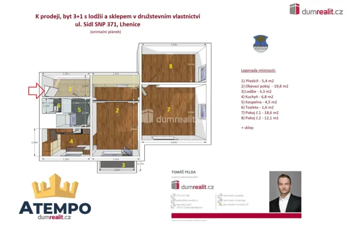 Prodej bytu 3+1, Lhenice, Sídliště SNP, 72 m2