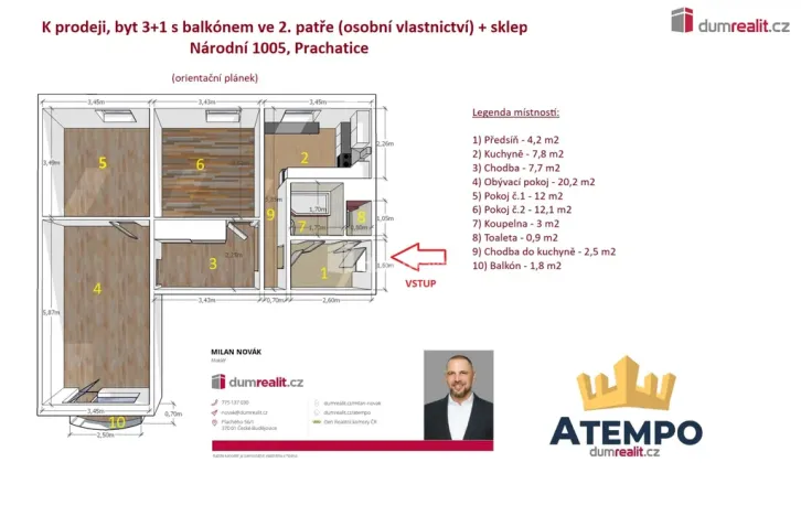 Prodej bytu 3+1, Prachatice - Prachatice II, Národní, 72 m2