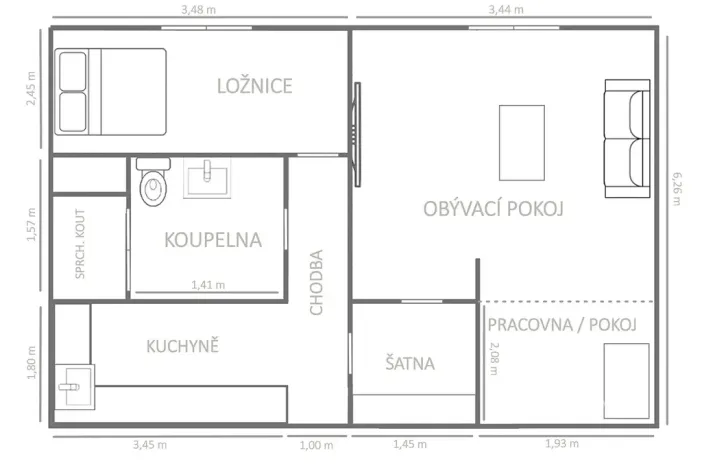 Pronájem bytu 2+kk, Chomutov, Holešická, 42 m2