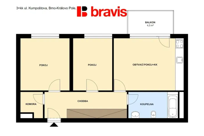 Pronájem bytu 3+kk, Brno, Kumpoštova, 63 m2