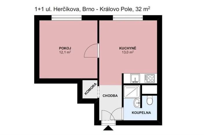Pronájem bytu 1+1, Brno, Herčíkova, 32 m2
