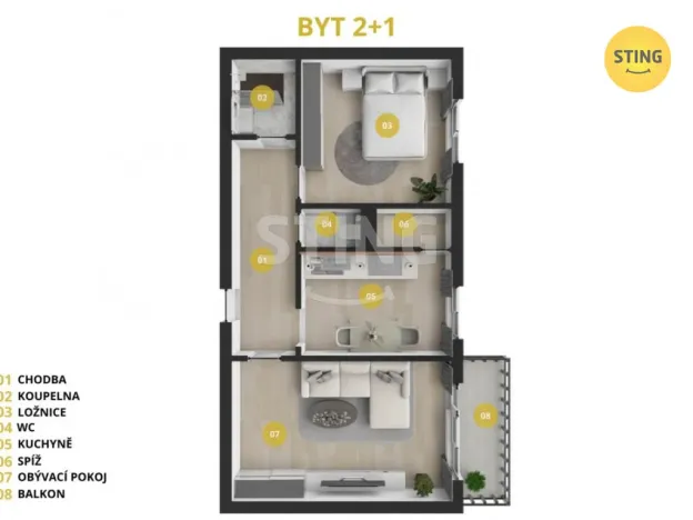 Prodej bytu 2+1, Ostrava, Kašparova, 57 m2