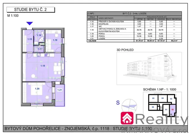 Prodej bytu 3+kk, Pohořelice, Znojemská, 67 m2