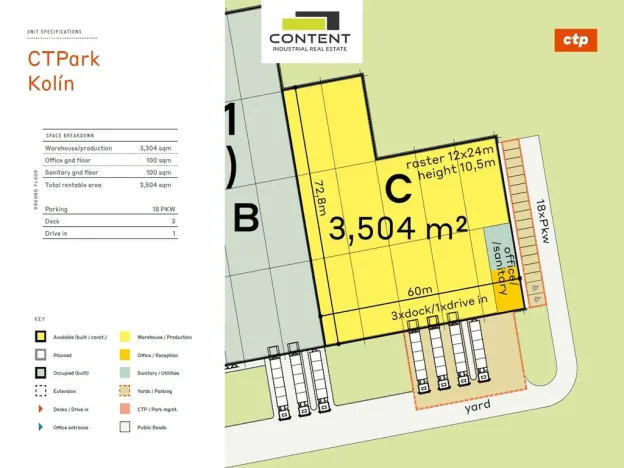 Pronájem výrobních prostor, Ovčáry, 3504 m2