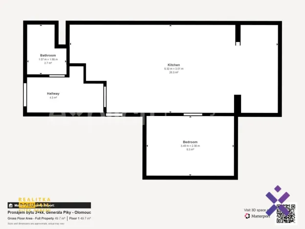Pronájem bytu 2+kk, Olomouc - Neředín, gen. Píky, 38 m2