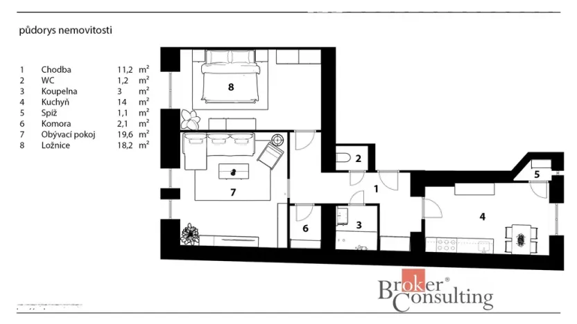 Prodej bytu 3+kk, Praha - Žižkov, Hartigova, 74 m2