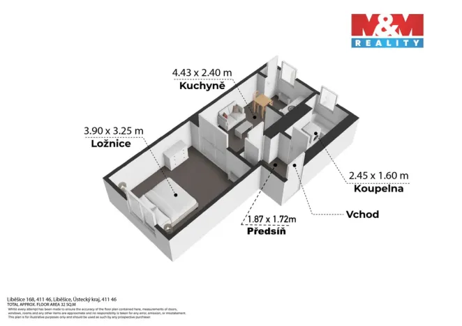 Prodej bytu 1+1, Liběšice, 37 m2