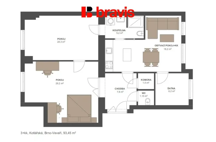 Prodej bytu 3+kk, Brno - Veveří, Kotlářská, 94 m2