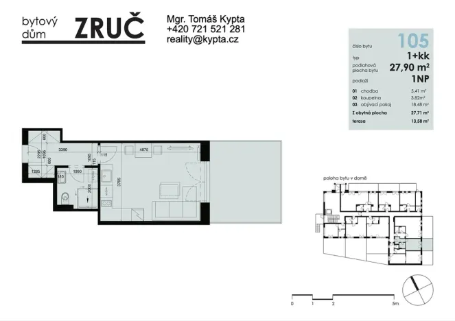 Pronájem bytu 1+kk, Zruč-Senec - Zruč, Sportovní, 42 m2