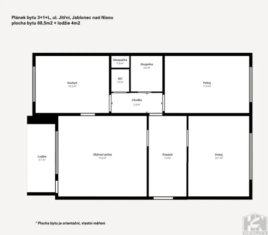 Prodej bytu 3+1, Jablonec nad Nisou, Jitřní, 69 m2