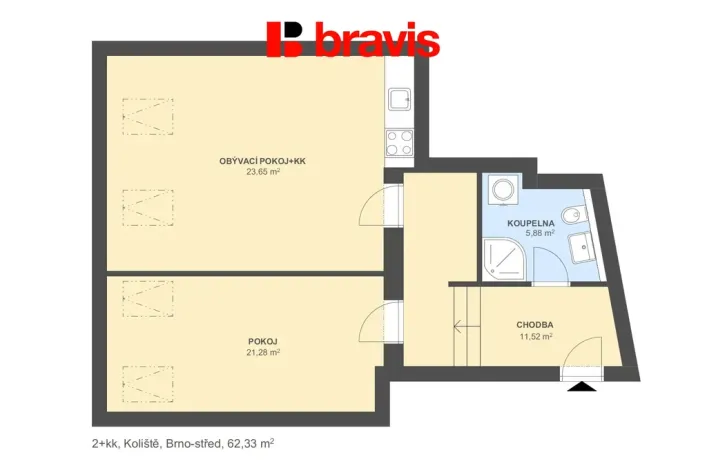 Pronájem bytu 2+kk, Brno, Koliště, 62 m2