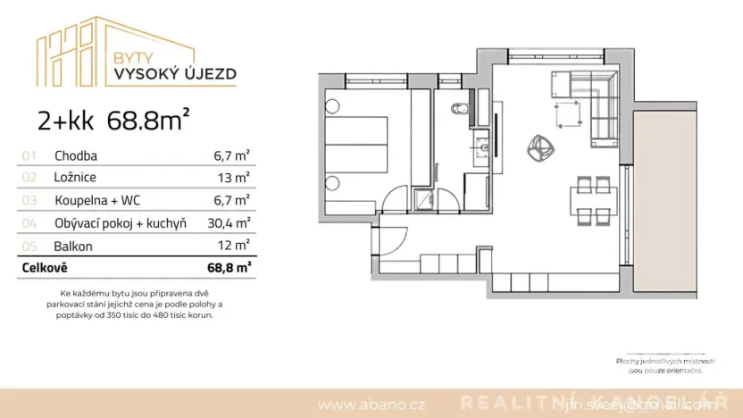 Pronájem bytu 2+kk, Vysoký Újezd, 69 m2